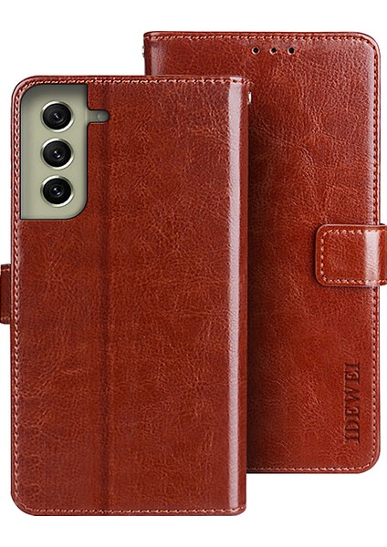 Samsung Galaxy S21 Fe 5g Şok Geçirmez Çılgın At Doku Koruyucu Kapak Pu Deri+Tpu Stand Cüzdan Telefon Kahverengi (Yurt Dışından)