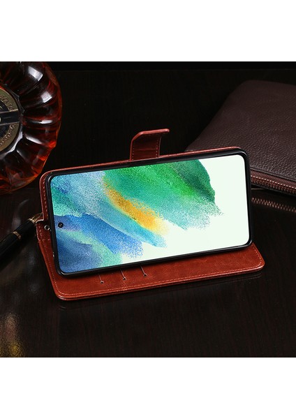 Samsung Galaxy S21 Fe 5g Şok Geçirmez Çılgın At Doku Koruyucu Kapak Pu Deri+Tpu Stand Cüzdan Telefon Kahverengi (Yurt Dışından)