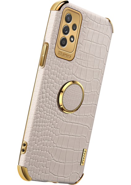 Samsung Galaxy A53 5g Için 6d Elektroklokal Parmak Kickstand Case Doku Doku Anti-Drop Şık Deri Kaplı Tpu Telefon Kılıfı-Beyaz (Yurt Dışından)