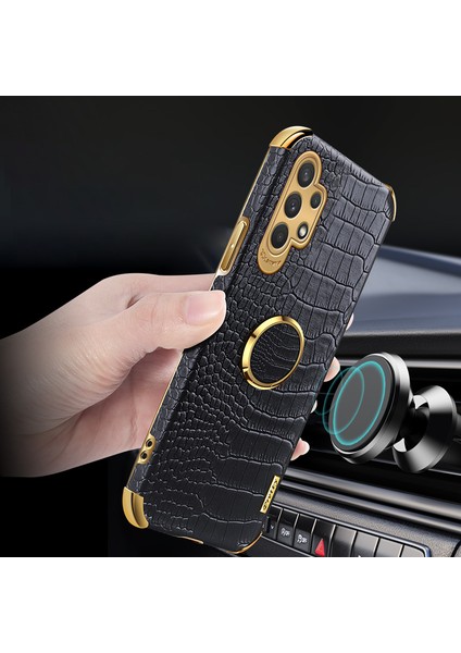 Samsung Galaxy A32 Için 5G/M32 5g Timsah Doku Pu Deri Kaplamalı Tpu Kasa 6d Elektrküze Kickstand Cover-Sarı (Yurt Dışından)
