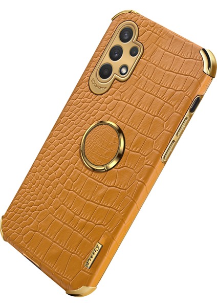 Samsung Galaxy A32 Için 5G/M32 5g Timsah Doku Pu Deri Kaplamalı Tpu Kasa 6d Elektrküze Kickstand Cover-Sarı (Yurt Dışından)