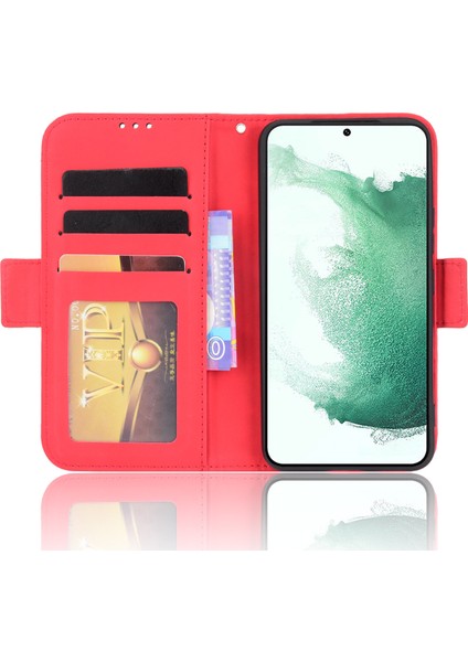 Samsung Galaxy S22+5G Için Çoklu Kart Yuvası Deri Kılıf, Cüzdan Stand Koruyucu Telefon Kapak-Kırmızı (Yurt Dışından)