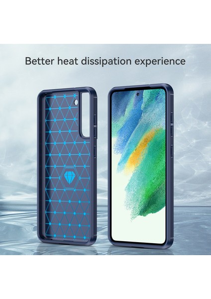 Samsung Galaxy S21 Fe 5G/S21 Fan Edition, 1.8mm Fırçalanmış Yüzey Karbon Fiber Doku Yumuşak Arka Koruyucu Kapak-Mavi Için Isı Dağılması Tpu Kasası (Yurt Dışından)