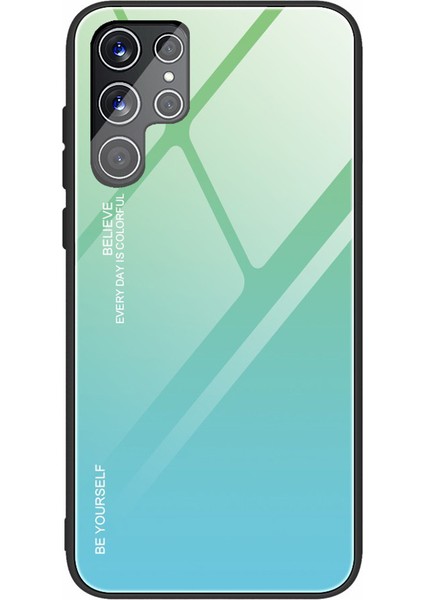 Samsung Galaxy S22 Ultra 5g Gradyan Renk Temsilli Cam Geri+Tpu Çerçeve Cep Telefonu Case-Can/mavi (Yurt Dışından)