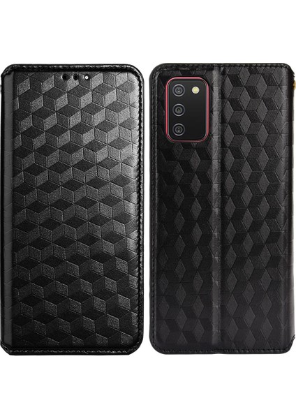 Samsung Galaxy A02S (166.5X75.9X9.2MM) Için Baskılanan Rhombus Pu Deri Cüzdan Kılıfı Standı Standı Kabuk-Black (Yurt Dışından)