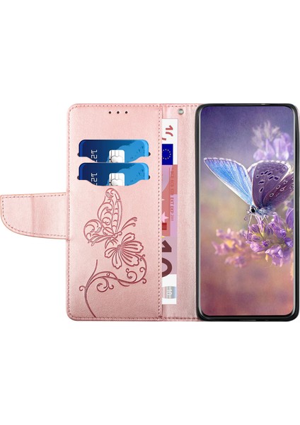 Kelebek Çiçeği Samsung Galaxy S22+5G Için Baskılı Kılıf, Pu Deri Cüzdan Stand Telefon Kapak Golü Altın (Yurt Dışından)