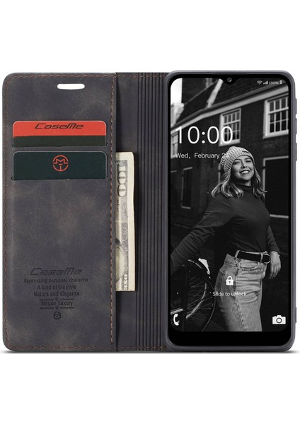 Samsung Galaxy A02S (166.5X75.9X9.2MM) Pu Deri Cüzdan Kasası Gizli Manyetik Absorpsiyon Standı Özellik Flip Cover-Black (Yurt Dışından)
