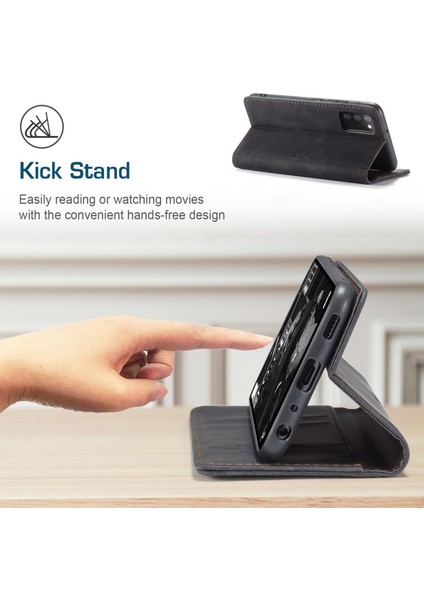 Samsung Galaxy A02S (166.5X75.9X9.2MM) Pu Deri Cüzdan Kasası Gizli Manyetik Absorpsiyon Standı Özellik Flip Cover-Black (Yurt Dışından)