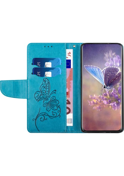 Kelebek Çiçeği Samsung Galaxy S22+5G Için Baskılı Kılıf, Pu Deri Cüzdan Stand Telefon Kapak-Mavi (Yurt Dışından)