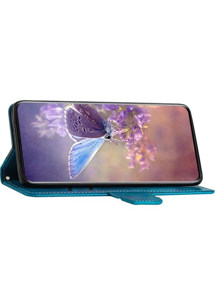 Kelebek Çiçeği Samsung Galaxy S22+5G Için Baskılı Kılıf, Pu Deri Cüzdan Stand Telefon Kapak-Mavi (Yurt Dışından)