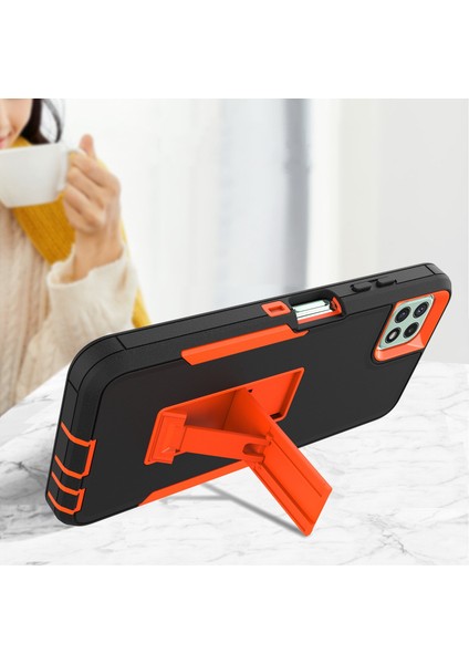 Samsung Galaxy A22 5g (Ab Versiyonu) Kickstand Telefon Kılıfı Sabit Pc+Yumuşak Tpu Araba Montajı Metal Kırmızı/siyah ile Anti-Drop Kapak (Yurt Dışından)