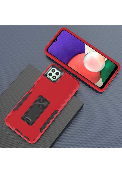 Samsung Galaxy A22 5g (Ab Versiyonu) Kickstand Telefon Kılıfı Sabit Pc+Yumuşak Tpu Araba Montajı Metal Kırmızı/siyah ile Anti-Drop Kapak (Yurt Dışından)