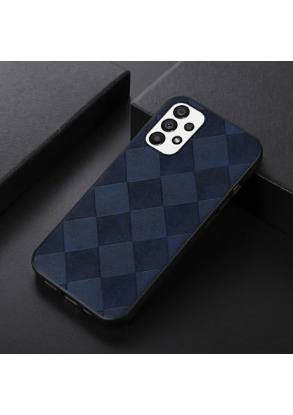 Samsung Galaxy A53 Için 5g Izgara Doku Pu Deri Kaplama Anti-Damla Telefon Kılıfı Tpu+Pc Hibrid Kapak Mavisi (Yurt Dışından)