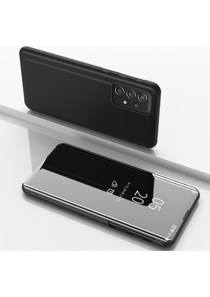 Samsung Galaxy A53 Için 5g Pencereyi Görüntüle Elektroplat Kaplama Kılıfı Pu Deri Stand Tam Vücut Koruyucu Ayna Flip Folio Cover-Black (Yurt Dışından)