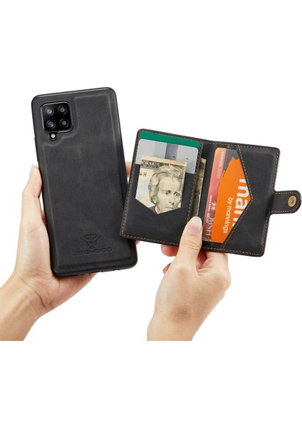 Samsung Galaxy A22 4g (Ab Versiyonu) Çıkarılabilir Cüzdan Deri Kaplamalı Tpu Arka Kapak Kickstand Telefon Vaka Black (Yurt Dışından)