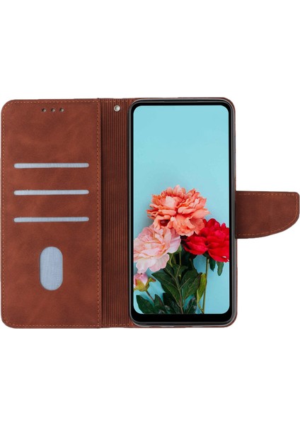 Samsung Galaxy A52 4G/5G/A52S Için 5g Kuyu Koruma Manyetik Koruma Pu Deri Kılıf Düz Renk Cüzdan Standı Anti-Gracratch Telefon Kapak Kahverengi (Yurt Dışından)