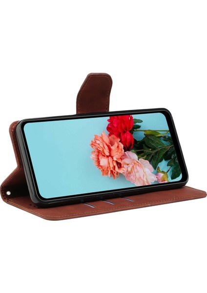 Samsung Galaxy A52 4G/5G/A52S Için 5g Kuyu Koruma Manyetik Koruma Pu Deri Kılıf Düz Renk Cüzdan Standı Anti-Gracratch Telefon Kapak Kahverengi (Yurt Dışından)