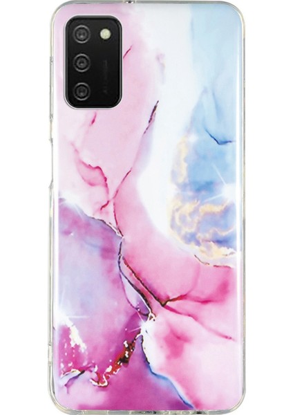 Samsung Galaxy A02S (164.2X75.9X9.1MM) Esnek Tpu Telefon Geri Kapağı Imd Mermer Desen Şok Geçirmez Vaka-Pembe/mavi (Yurt Dışından)