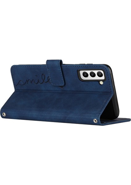 Samsung Galaxy S22+5G Için Kalp Şekli Baskı Kılıfı, Çift Taraflı Manyetik Toka Cilt Touch Hissed Hisset Pu Deri Cüzdan Stand Kapağı Strap-Sapfire (Yurt Dışından)