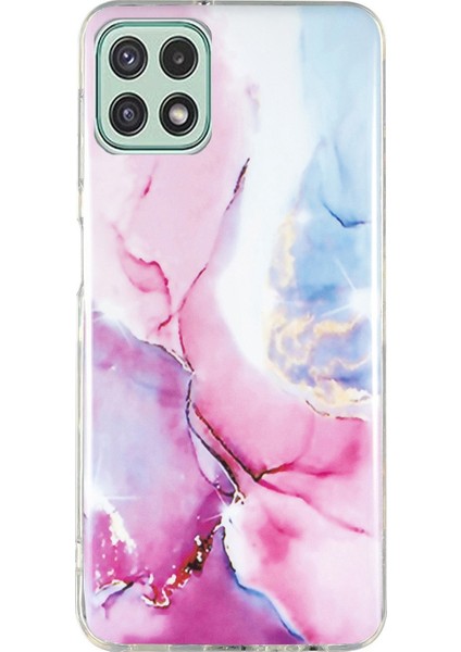 Samsung Galaxy A22 5g (Ab Versiyonu) Yumuşak Tpu Telefon Geri Kapak Imd Mermer Desen Koruyucu Vaka Pembe/mavi (Yurt Dışından)