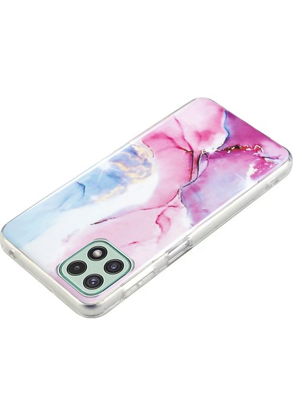 Samsung Galaxy A22 5g (Ab Versiyonu) Yumuşak Tpu Telefon Geri Kapak Imd Mermer Desen Koruyucu Vaka Pembe/mavi (Yurt Dışından)