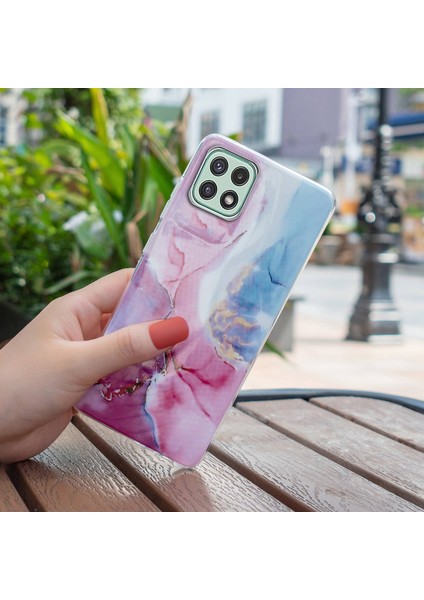 Samsung Galaxy A22 5g (Ab Versiyonu) Yumuşak Tpu Telefon Geri Kapak Imd Mermer Desen Koruyucu Vaka Pembe/mavi (Yurt Dışından)