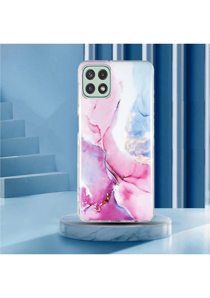 Samsung Galaxy A22 5g (Ab Versiyonu) Yumuşak Tpu Telefon Geri Kapak Imd Mermer Desen Koruyucu Vaka Pembe/mavi (Yurt Dışından)
