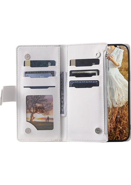 005 Samsung Galaxy A32 5G/M32 5g Fermuar Cep Tasarım Telefon Stand Cüzdan Pu Deri Kapak Rhombus Doku Koruyucu Kılıf Koruyucu Kılıf Strap-White (Yurt Dışından)