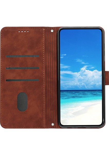 Samsung Galaxy S22 5g Için Kalp Şekli Baskı Kılıfı, Cilt Touch Hissed Hisset Anti-Shock Pu Deri Deri Çift Taraflı Manyetik Toka Cüzdan Stand Kabuğu Strap-Brown (Yurt Dışından)