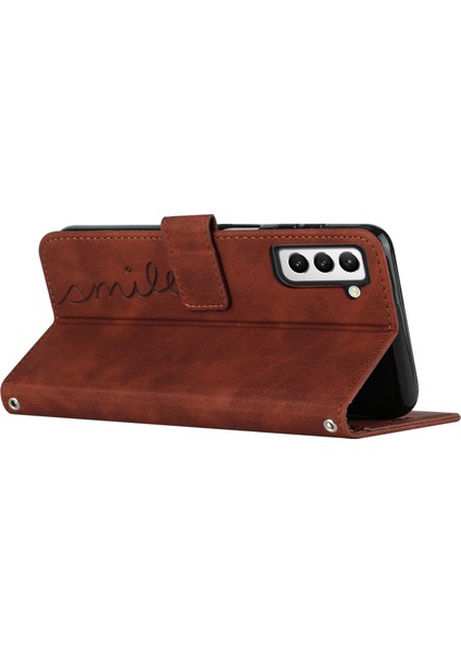 Samsung Galaxy S22 5g Için Kalp Şekli Baskı Kılıfı, Cilt Touch Hissed Hisset Anti-Shock Pu Deri Deri Çift Taraflı Manyetik Toka Cüzdan Stand Kabuğu Strap-Brown (Yurt Dışından)