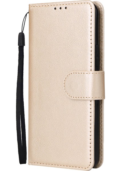 Samsung Galaxy S22+5G Stand Kapağı Için, Bump Düzeltili Folio Flip Pu Deri Deri Cüzdan Cep Telefon Kılıfı Lanyard-Gold (Yurt Dışından)