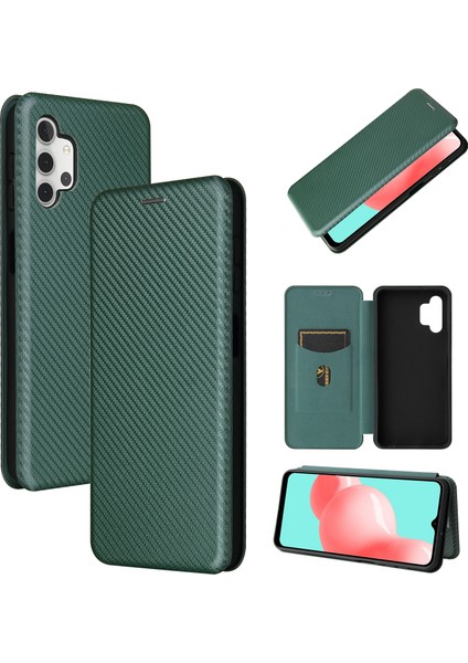 Samsung Galaxy A32 5G/M32 5g-Green Için Karbon Fiber Deri Otomatik Absorbe Kılıf (Yurt Dışından)