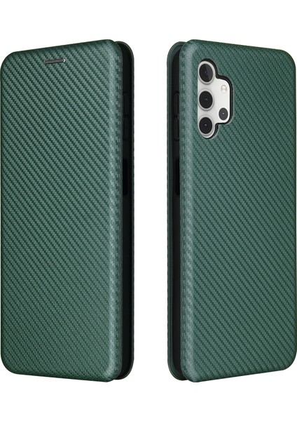 Samsung Galaxy A32 5G/M32 5g-Green Için Karbon Fiber Deri Otomatik Absorbe Kılıf (Yurt Dışından)