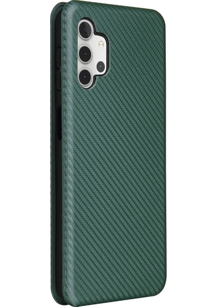 Samsung Galaxy A32 5G/M32 5g-Green Için Karbon Fiber Deri Otomatik Absorbe Kılıf (Yurt Dışından)