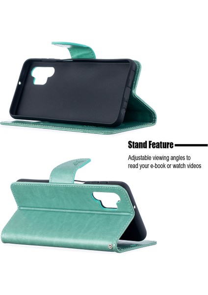 Samsung Galaxy A32 5G/M32 5g Baskı Kelebekleri Cüzdan Stand Flip Deri Telefon Green (Yurt Dışından)