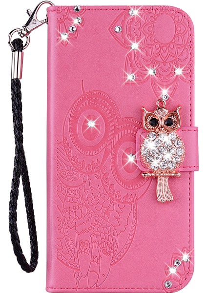 Baykuş Izi Rinestone Dekor Cüzdan Deri Kılıfı Samsung Galaxy A32 5G/M32 5g Stand Kabuk-Pembe (Yurt Dışından)