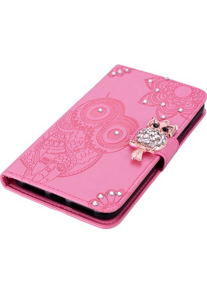 Baykuş Izi Rinestone Dekor Cüzdan Deri Kılıfı Samsung Galaxy A32 5G/M32 5g Stand Kabuk-Pembe (Yurt Dışından)