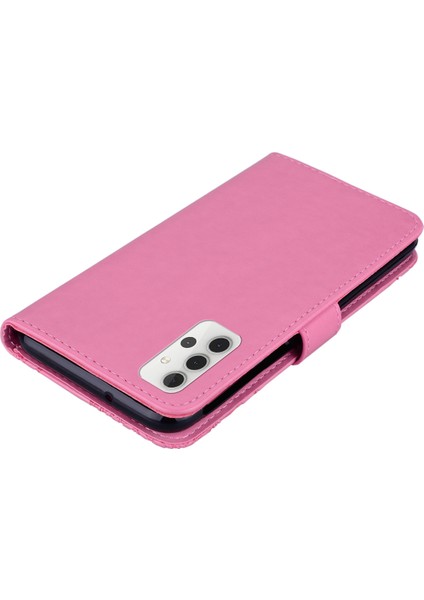 Baykuş Izi Rinestone Dekor Cüzdan Deri Kılıfı Samsung Galaxy A32 5G/M32 5g Stand Kabuk-Pembe (Yurt Dışından)