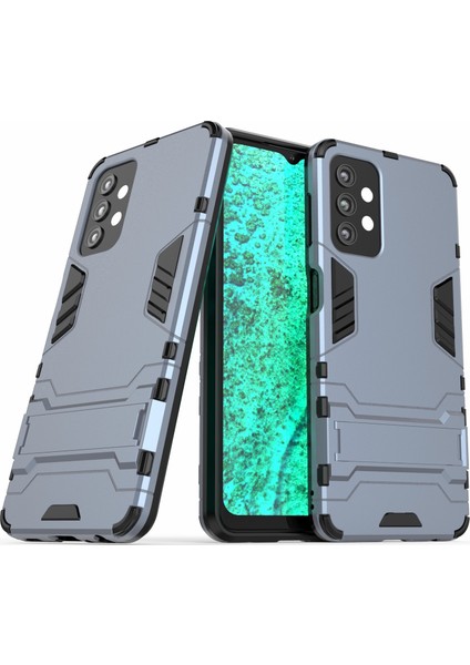 Samsung Galaxy A32 5G/M32 5g-Dark Mavi Için Görünmez Kickstand ile Plastik+Tpu Hibrit Telefon Kılıfı (Yurt Dışından)