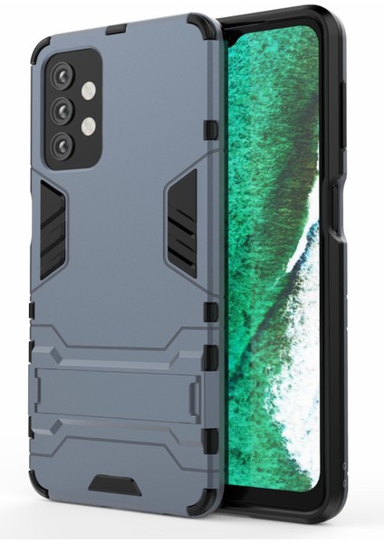 Samsung Galaxy A32 5G/M32 5g-Dark Mavi Için Görünmez Kickstand ile Plastik+Tpu Hibrit Telefon Kılıfı (Yurt Dışından)
