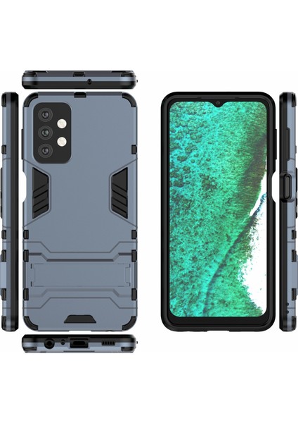 Samsung Galaxy A32 5G/M32 5g-Dark Mavi Için Görünmez Kickstand ile Plastik+Tpu Hibrit Telefon Kılıfı (Yurt Dışından)