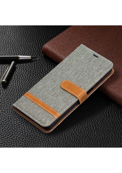 Samsung Galaxy A32 5G/M32 5g Renk Ekleme Kot Kot Bezi Yüzey Cüzdan Deri Telefon Kapak Grey (Yurt Dışından)