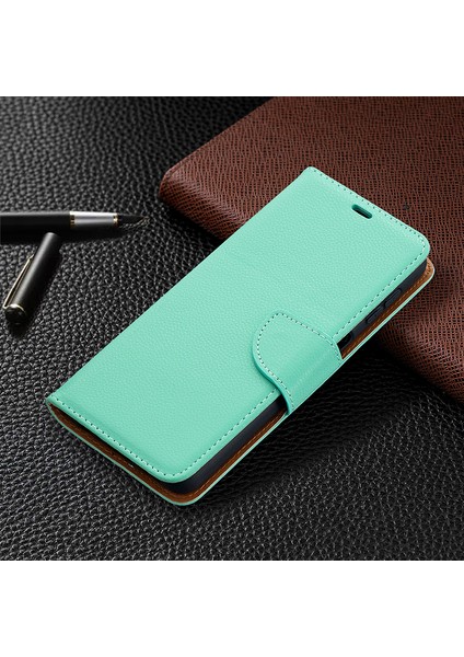 Litchi Doku Cüzdan Deri Saf Renkli Telefon Kılıfı Galaxy A32 5G/M32 5g-Green (Yurt Dışından)