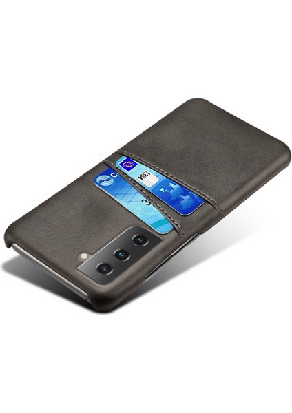 Çift Kart Yuvaları Tasarım Pu Deri Kaplamalı Samsung Galaxy S21 Için Sert Pc Kılıfı Plus 5g-Black (Yurt Dışından)
