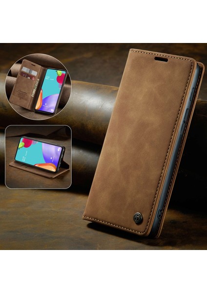 Samsung Galaxy A52 5G/4G/A52S 5g-Brown Için Otomatik Emilmiş Deri Cüzdan Stand Kılıfı (Yurt Dışından)