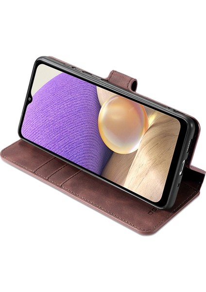 Samsung Galaxy A32 5G/M32 5g Case-Coffee Için Retro Tarzı Deri Cüzdan Standı Kapağı (Yurt Dışından)