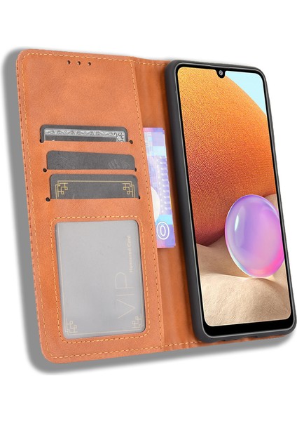 Samsung Galaxy A32 4g (Abd Sürümü) Için Manyetik Vintage Tarzı Telefon Kasası Cüzdan Standı Deri Kapak (Yurt Dışından)