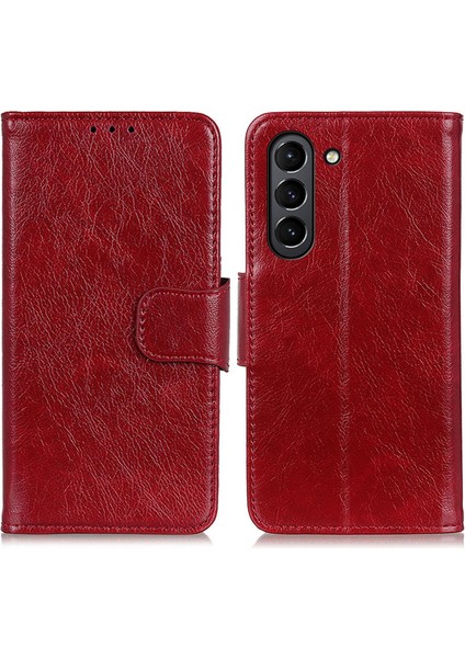 Nappa Doku Samsung Galaxy S21 Fe-Red Için Deri Deri Cüzdan Kılıfı (Yurt Dışından)