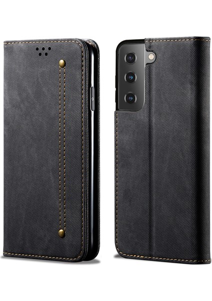 Kot Kumaş Doku Deri Cüzdan Standı Samsung Galaxy S21 Fe-Black (Yurt Dışından)