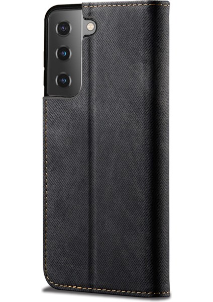 Kot Kumaş Doku Deri Cüzdan Standı Samsung Galaxy S21 Fe-Black (Yurt Dışından)
